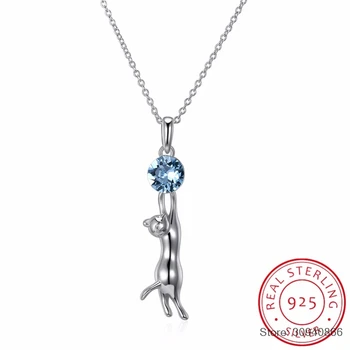

SMTCAT Crystals From Necklace 925 Sterling Silver Sexy Cat Crystal Pendant Necklace animal Long Boutique Jewelry