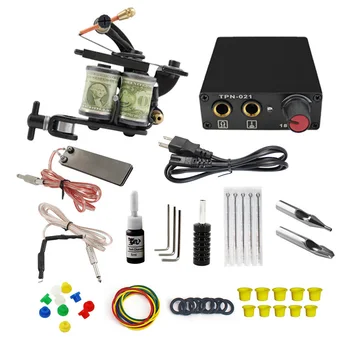 

New Complete Tattoo Machine Kit Set 1 Coils Guns 5ML Color Black Pigment Sets Power Tattoo Beginner Grips Kits Permanent Makeup