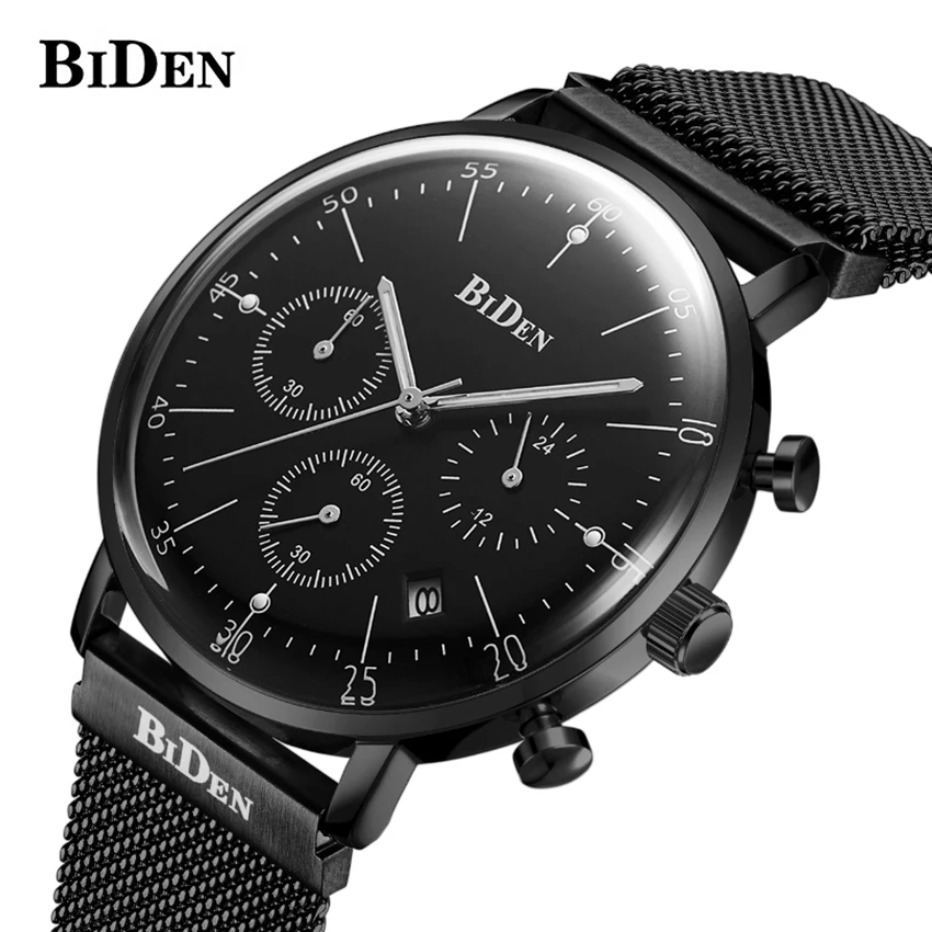 

BIDEN Fashion Men Watches Luxury Quartz Casual Slim Mesh Steel Date Waterproof Sport Watch Relogio Masculino