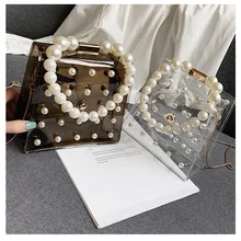 Прозрачные женские сумки-мессенджеры, сумки через плечо с жемчужной цепочкой, сумки через плечо, мини желейные тоут, новинка