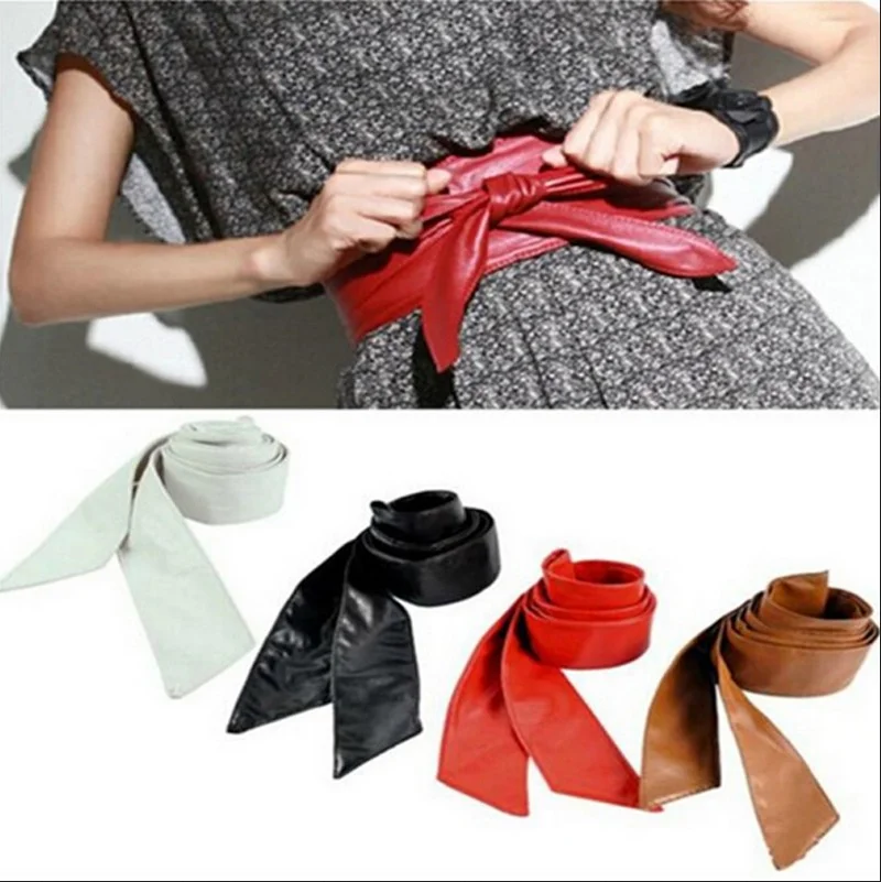 

Fashion Women Leather Soft Tie Bowknot Around Sash Belt Plus Size