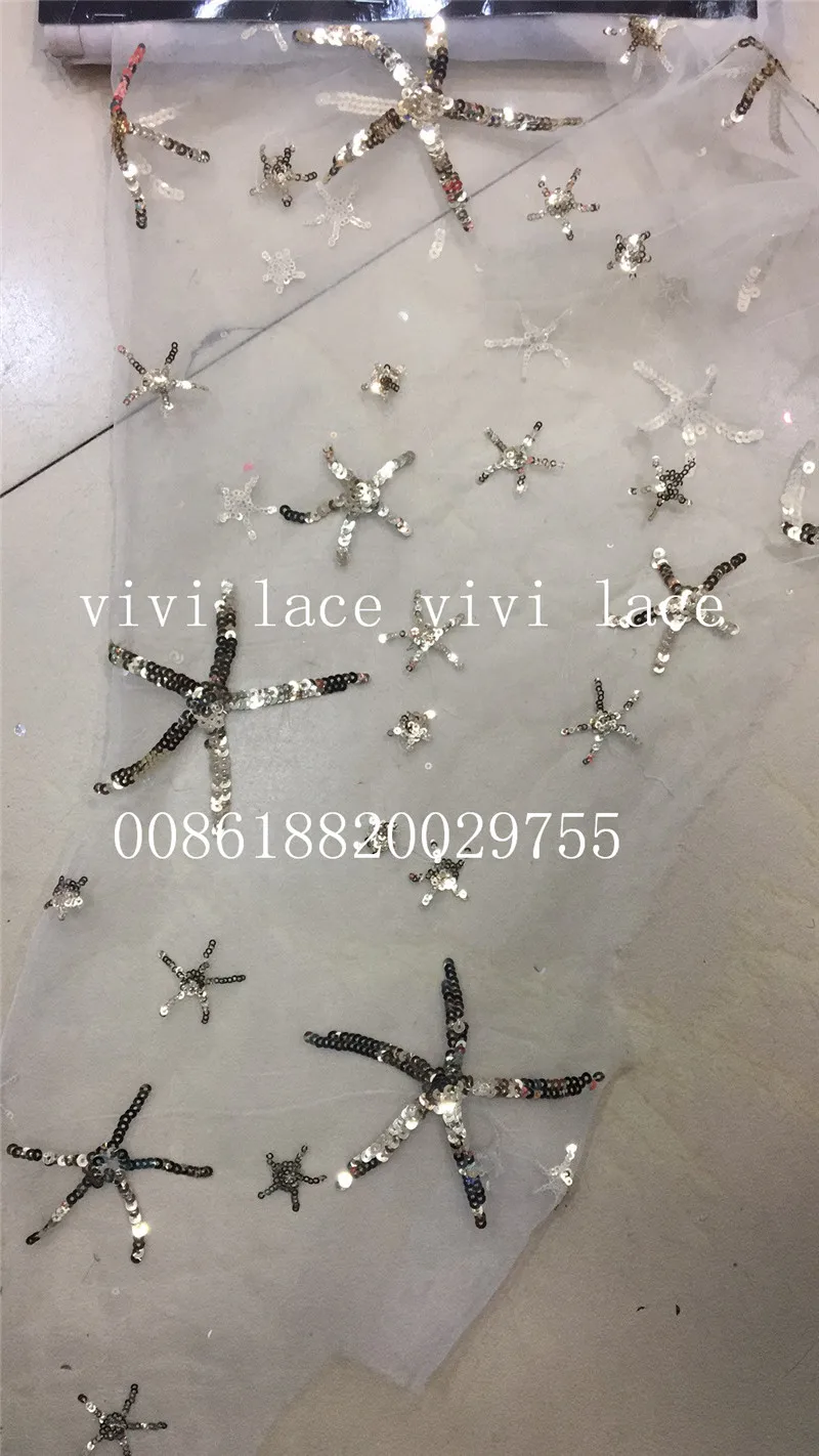 

5 yards hl003 silver/gold/purple star luxury embroidery net mesh lace fabric for sawing/party /occassion