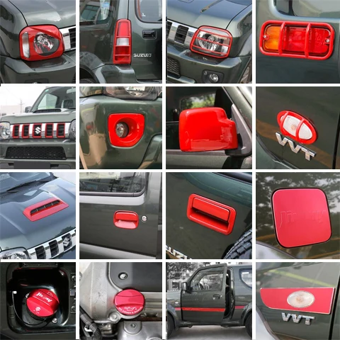

Grill Grille Inserts Headlights Tail Lamp Tank Mirror Covers Grab Handle Body Exterior Trim Red For SUZUKI JIMNY 07 Up Free Ship