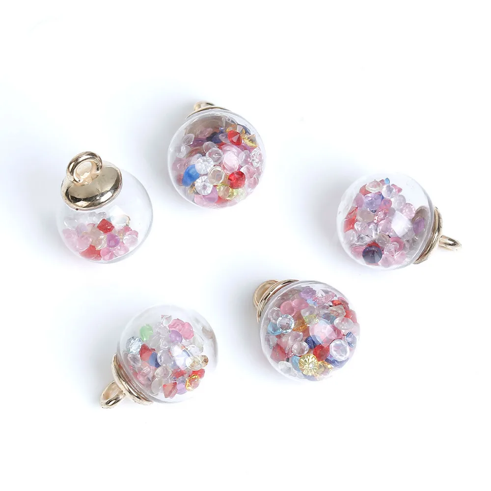 

DoreenBeads DIY Pendant Transparent Glass Globe Bottle Charms Gold Color Multicolor Rhinestone Approx 22mmx 16mm( 5/8"), 10 PCs