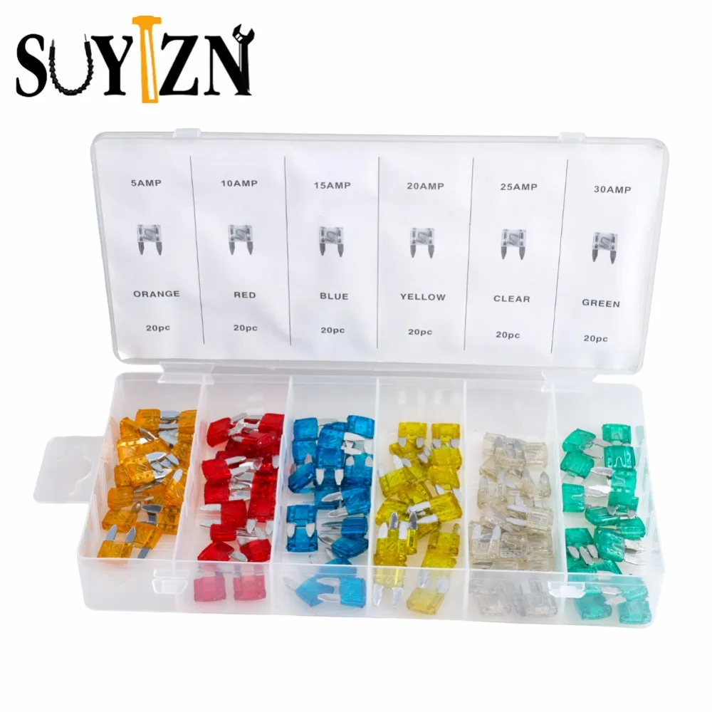 120Pc Fuse DIY Assortment Kit Auto Parts 5A 10A 15A 20A 25A 30A AMP Mini Fuses Pack Auto Car