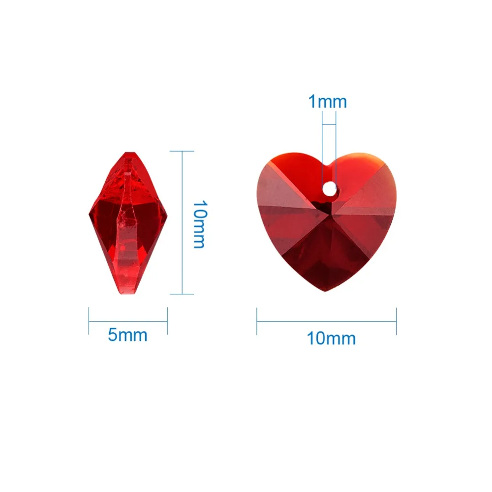 100PC Mixed Colour Faceted Heart Transparent Glass Charm Pendants DIY 10x10x5mm