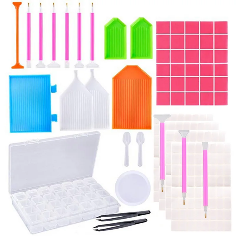 

DIY Diamond Painting Tools Storage Box Kit Embroidery Cross Stitch Tool For Handmade Crafts Wooden Roller Nail Sequin Jewelry