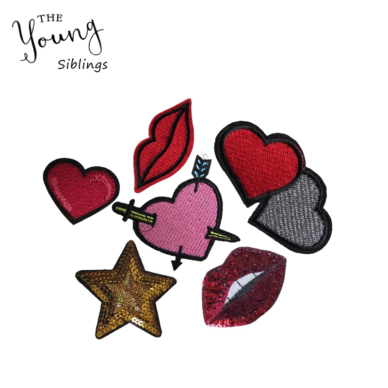 

Patch Embroidery Red Love Patchs Mixture Stickers Clothes Fabric Gesture Sewing Stripe on Clothes Reversible Sequin