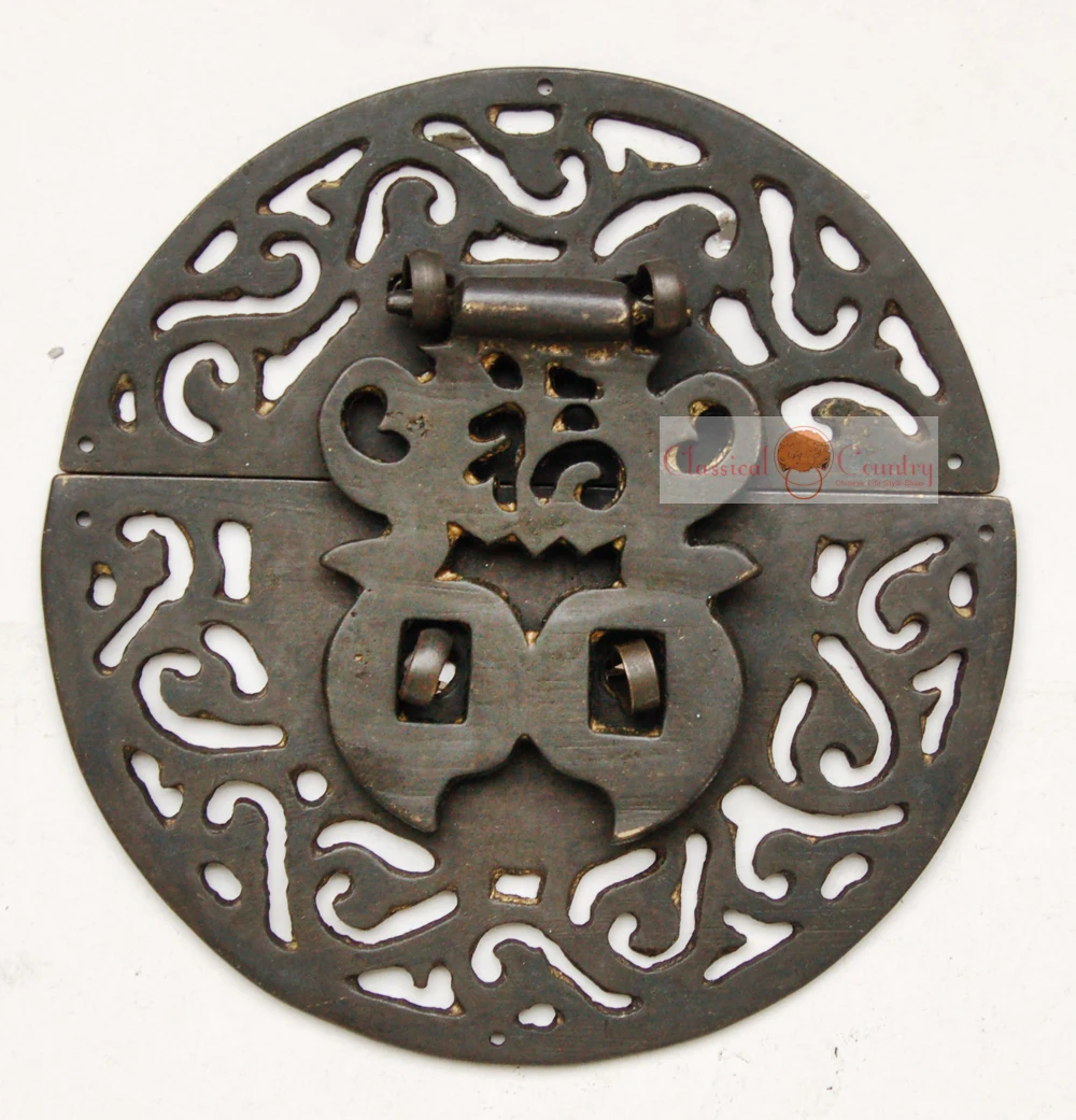 Antique Blessing Trunk Hasp Chinese Furniture Brass Hardware Wood box