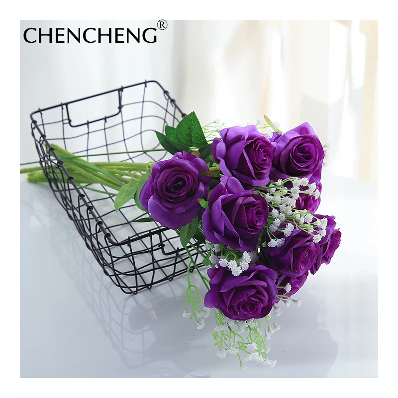 CHENCHENG 48 см 11 шт./лот красные фиолетовые искусственные цветы роза свадебное