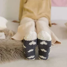 Kawaii/рождественские носки яркие бархатные носки-тапочки кораллового цвета модные хлопковые забавные теплые носки для зимы для женщин и девочек, милые носки, Meias