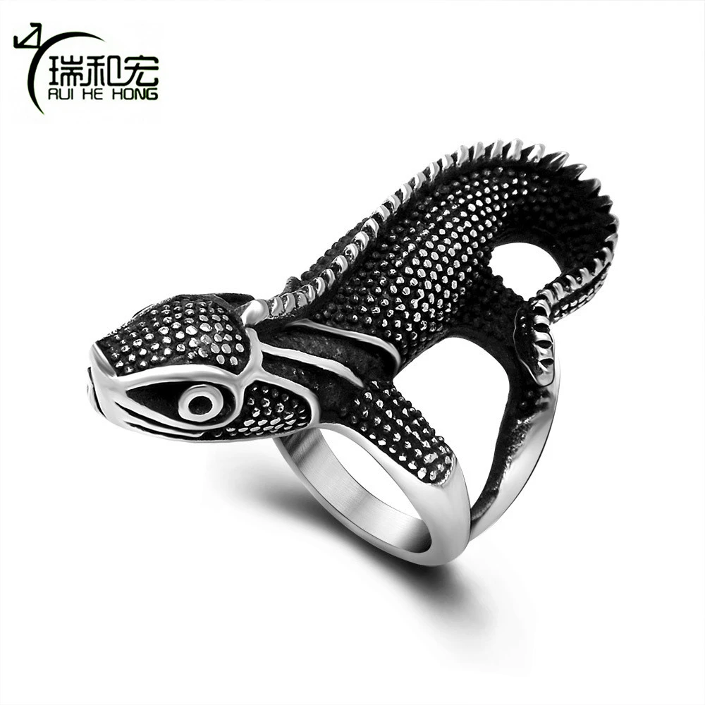 Anillo de acero de titanio, lagarto negro anillos antiguos para hombres, estilo Punk Vintage, joyería masculina, Tamaño 7 12, venta al mayor|Anillos| - AliExpress