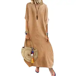 Женское платье 2019 Летняя женская вертикальная полоса с круглым вырезом с коротким рукавом Повседневная одежда макси платье
