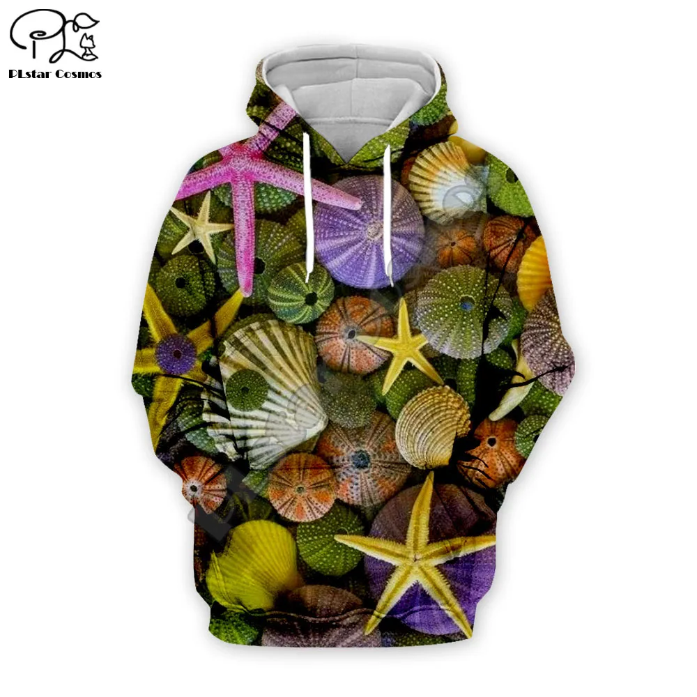 

Women Tops Starfish autumn 3D Green Hoodies long sleeve Sweatshirts Men boho Pullover Vacation ocean print zipper o neck Hooded