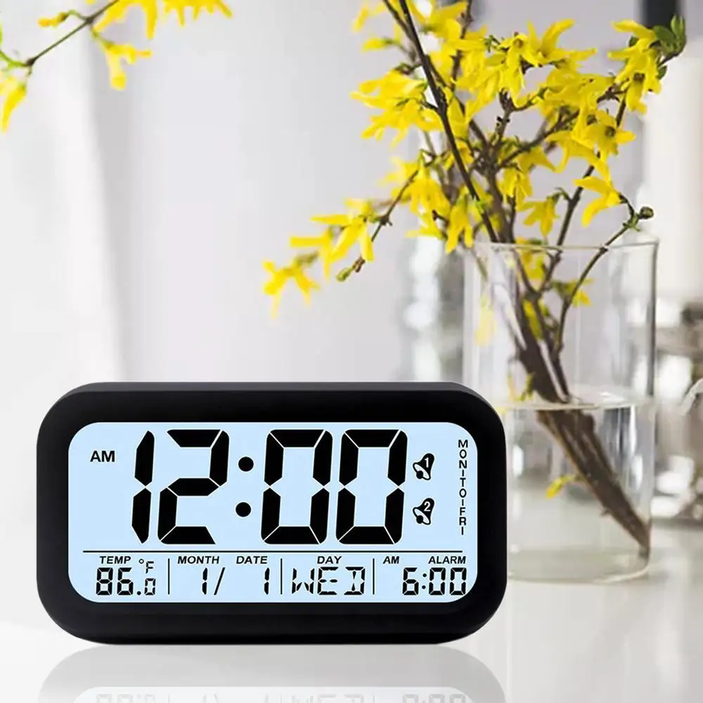 Upgraded alarm clock snooze, sensor light LCD table clocks for night
