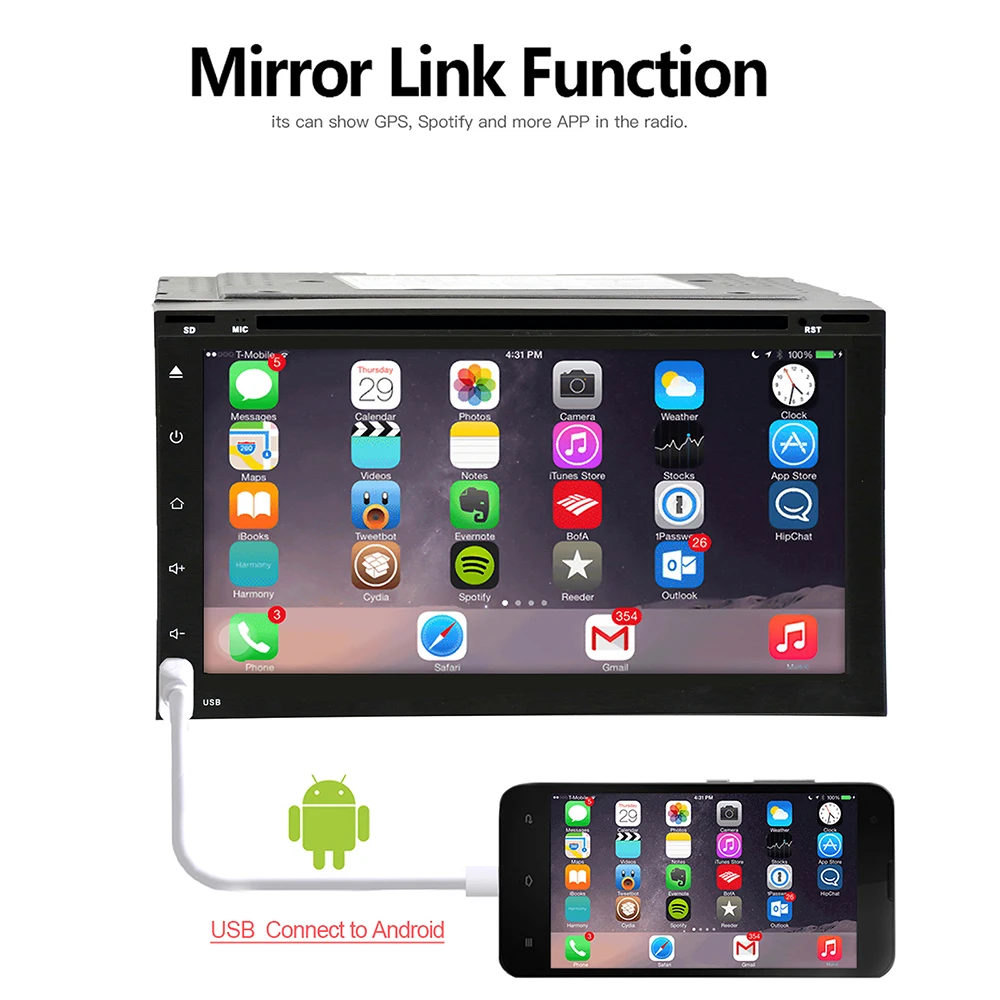 Clearance 2 Din Android 6.0 DVD CD Car Radio Stereo 6.95" Car GPS Navigation Wifi Bluetooth USB Radio Audio Player subwoofer USB SD Player 4