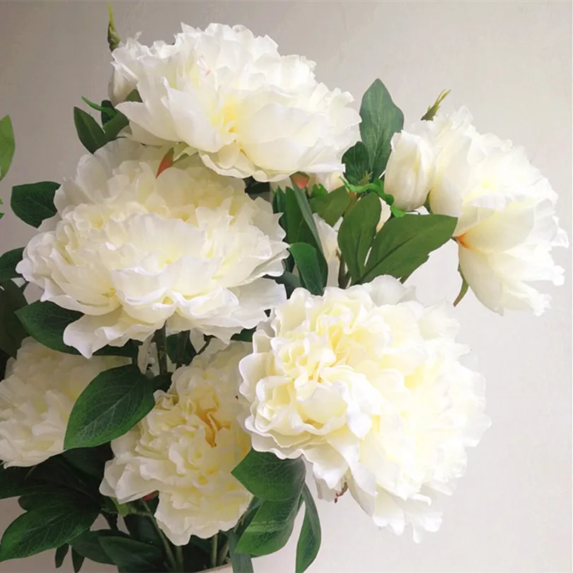

5p Long Stem Peony Flower 4 Colors Artificial Big Peony 4 Heads for Wedding Party Centerpieces Floor Mounted Decorative Flowers