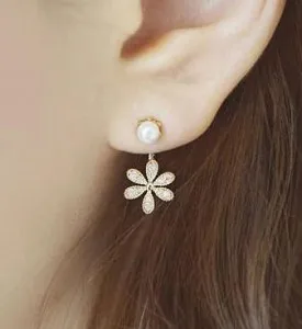 

2017 New Summer Style Top Quality Ladies Pearl Rhinestone Five Leaves And Flowers Ear Stud Earrings Ear Ring For Women