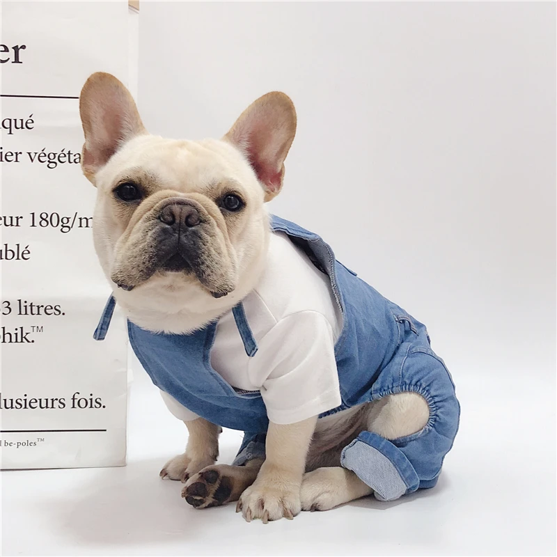 Джинсовый комбинезон для животных, французский бульдог, одежда для домашних животных, для средних и больших собак, костюм для полных собак, джинсовая одежда, модное пальто для собак, Ropa Perro