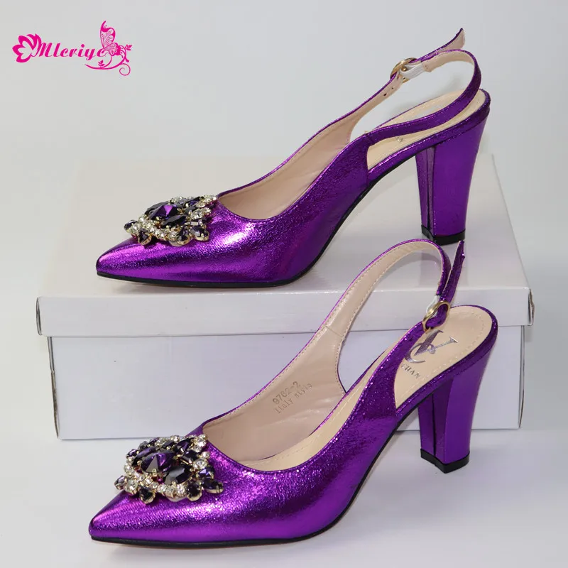 

Latest purple Color African Wedding Shoe High Quality Elegant Italian Women Shoes with Stone High Heels Women Rhinestone Pumps