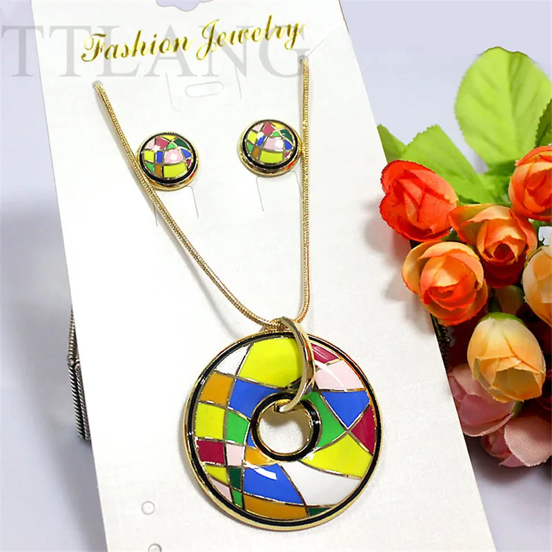 

Newest Bright Rainbow Colors Design Enamel Jewelry Set ,1set/pack