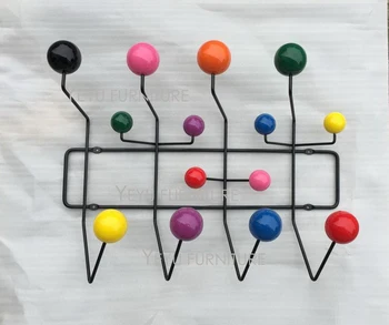

Modern Design Black Steel Wire multi Color wooden Ball hanger rack Coat Hook Coat hanger Ball coat Nice colorful ball hanger