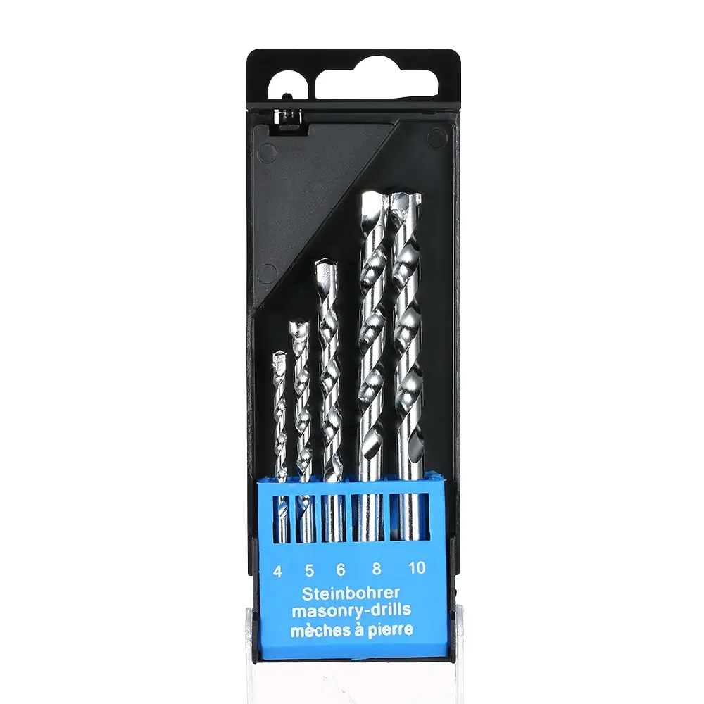 

Premium quality 5PCS Cement Masonry Drill Bit Set Round Shank Cement Drill Bits 4-10mm with Zinc Plating Surface Treatment
