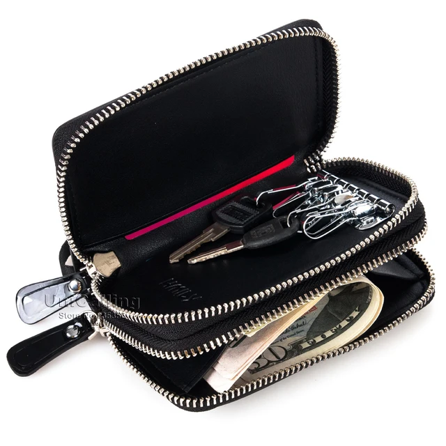 Women leather key wallets double zipper space women small key holder