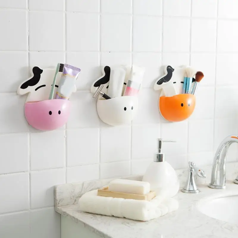 لطيف البقر فرشاة الأسنان حامل الحمام المطبخ الأسرة فرشاة الأسنان شفط الكؤوس حامل الحائط حامل هوك أكواب تخزين