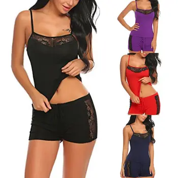 

2pcs Women Sexy Modal Fibre Quicky Dry Sleepwear Babydoll Lingerie Nightdress Lace Camis Short Pajamas Set Plus Size