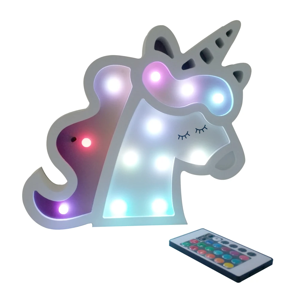 

Chi-buy Wood Color Changing Unicorn Shape Light Timed Night Light LED Unicorn Logo with remote control USB+Battery Power