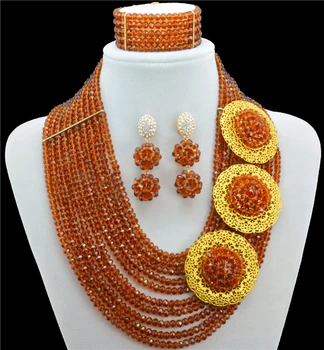 

2016 Brown African Gold-color Jewelry Set Nigerian African Wedding Beads Jewelry Set Beads Necklace Set