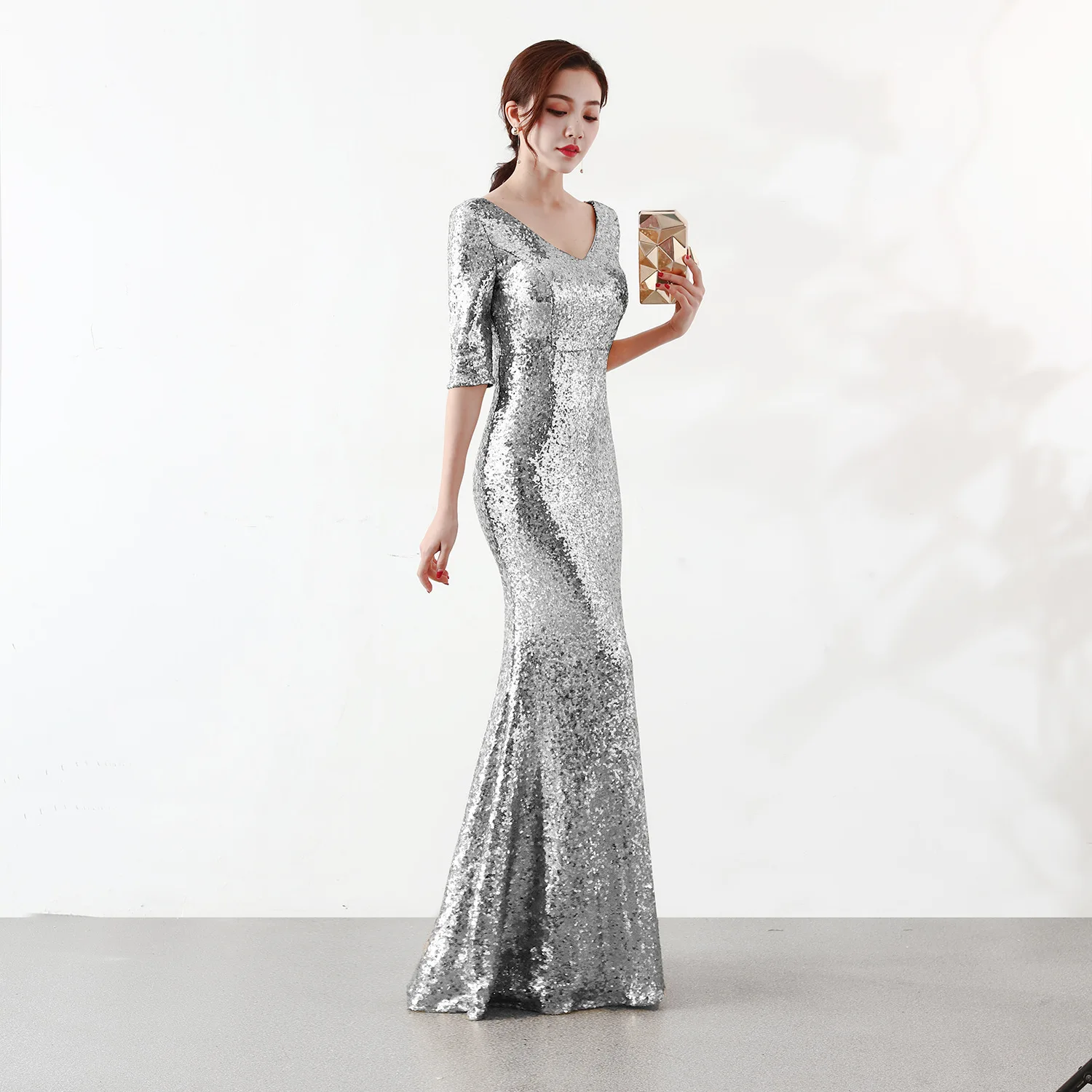 Popodion Sequin элегантное платье длинное вечернее формальное платье Русалка вечернее платье N1053