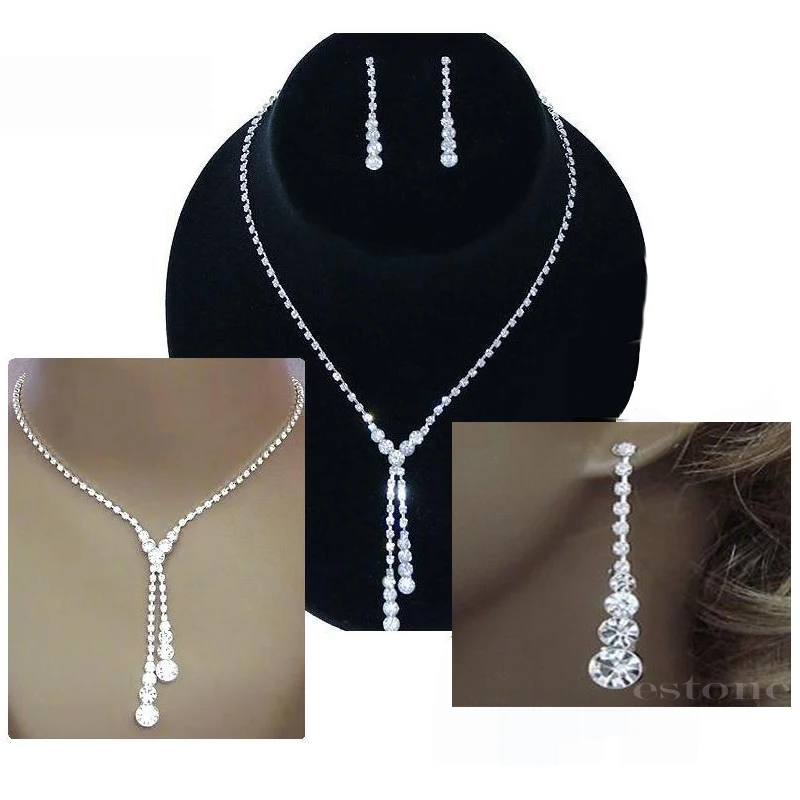 

PRETTY NICE WEDDING BRIDAL CRYSTAL RHINESTONE DROP NECKLACE EARRINGS JEWELRY