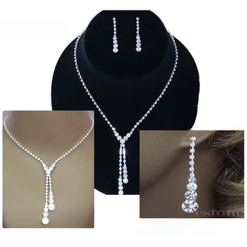 

JAVRICK 1 Set PRETTY NICE WEDDING BRIDAL CRYSTAL RHINESTONE DROP NECKLACE EARRINGS JEWELRY #32431#