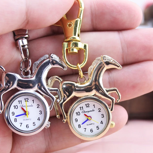 Fashion Picture gold silver Cute Horse Pocket Watch key chain Silver Women Ladie Fashion Picture gold silver Cute Horse Pocket Watch key chain Silver Women Ladie