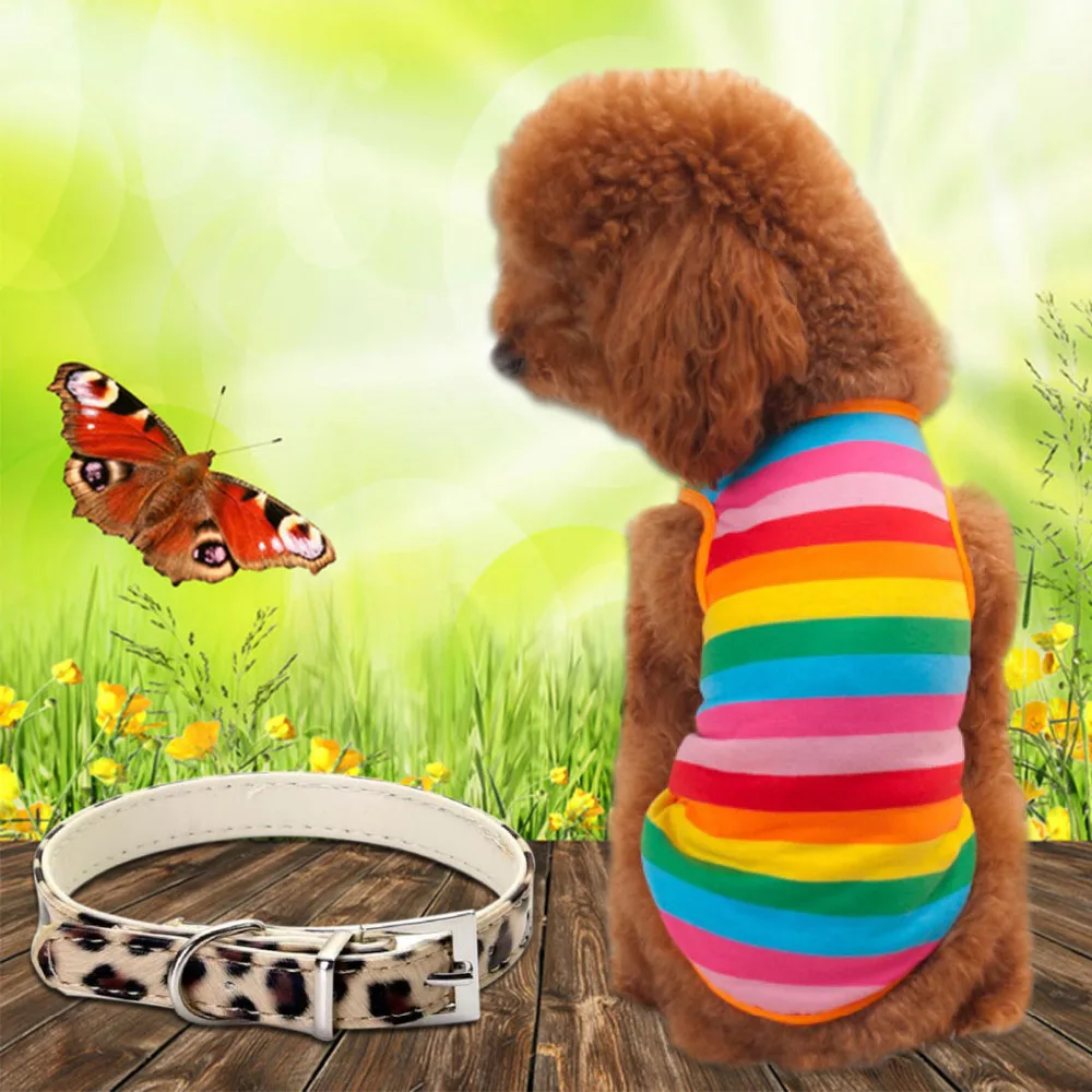 

Rainbow Pet Dog Vest Clothes T-Shirt Puppy Costumes Cute Soft Summer Stripes Outfit