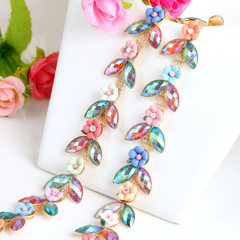 1 ярд керамический цветок Кристалл Стразы цепь для DIY свадебное платье украшения и пришить на одежду сумки