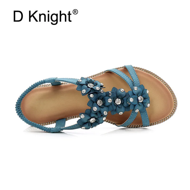 Big Size 35-43 Women Sandals Flat With Shoes Crystal Bohemia Leisure Lady Sandals Open Toe Outdoor Women's Summer Footwear Shoes (6)