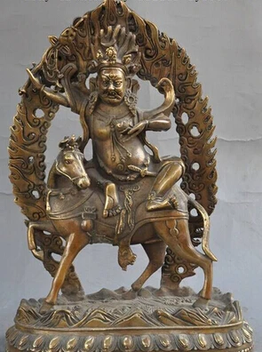 

Fast shipping old tibetan buddhism bronze fane evil Exorcism Mahakala buddha ride horse statue