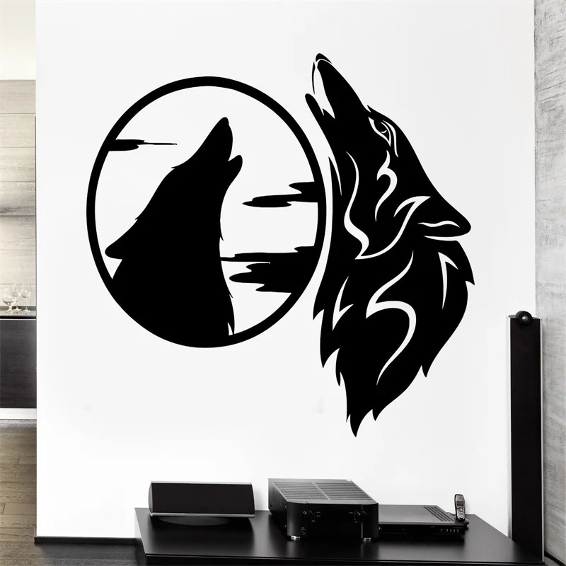 Wall Decal Wolves Pack Howl Night Moon Beast Animal Sky Vinyl Stickers ...