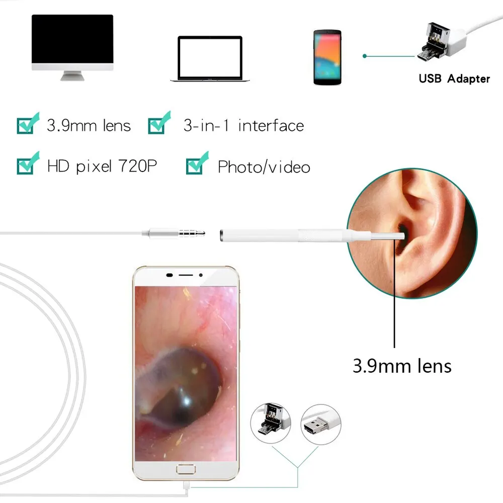 Inskam203 3,9 мм Визуальный Инструмент для чистки ушей эндоскоп Многофункциональный негорячий Видимый инструмент для чистки ушей