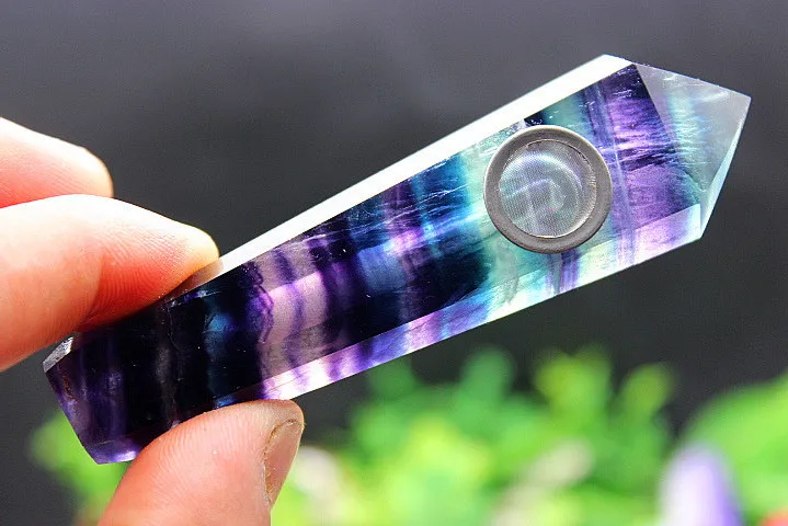

1pcs Natural quartz crystal fluorite purple stripes smoking pipe cure 80 g