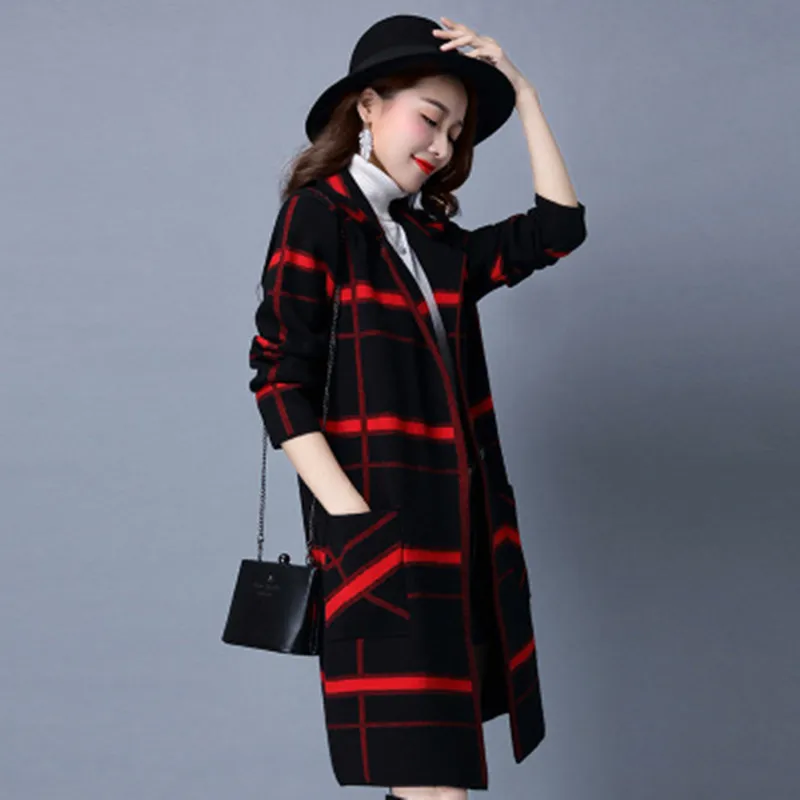 2018 New Autumn Winter Long Sleeve Knitted Plaid Cardigans Female Tricot Tops High Quality Long Cardigan Women Sweater Outwear 2018 New Autumn Winter Long Sleeve Knitted Plaid Cardigans Female Tricot Tops High Quality Long Cardigan Women Sweater Outwear