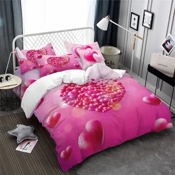 

Heart Balloons Design Bedding Set Couples Sweet Duvet Cover Set Valentine's Day Bedroom Decor Simple Bedclothes Bed Cover 3Pcs