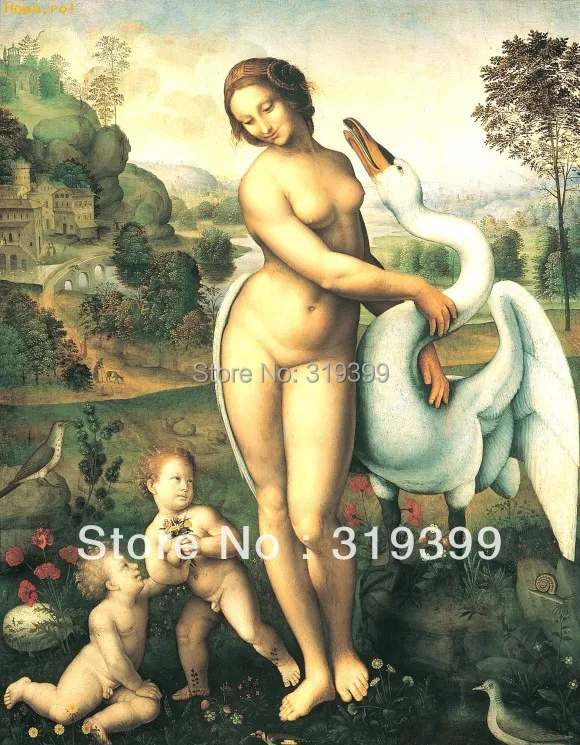 Картина маслом Размножение на льняном холсте, Леда и Лебедь Леонардо да Винчи, быстрая, ручной работы, музейного качества