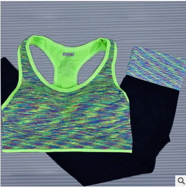 Брендовые женские спортивные для йоги комплекты Спортивный бюстгальтер с мягкими чашечками топ+ брюки, спортзал Бег Йога костюм для фитнеса спортивная одежда - Цвет: style B green