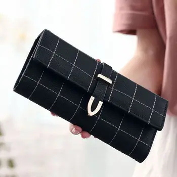 

Beaumais Long Clutch Women Wallet Female Plaid Women Leather Purse 11 Card Holder Ladies Coin Purse Nubuck leather DF0454