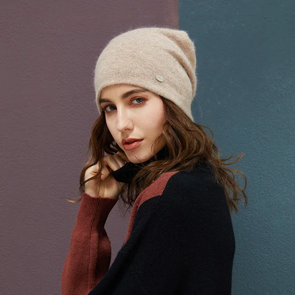 Female Beanies Rabbit Hair Winter Hats For Women Casual Autumn Knitted Beanie Girls New Fashion High Quality Soft Wool Hat - Color: Khaki