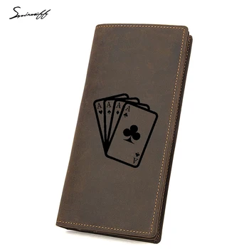 

Creative Poker Game Wallets Vintage Boys Slim Long Purse Zip Pocket Multi Card Holder Engraved Picture Leather Wallet Men